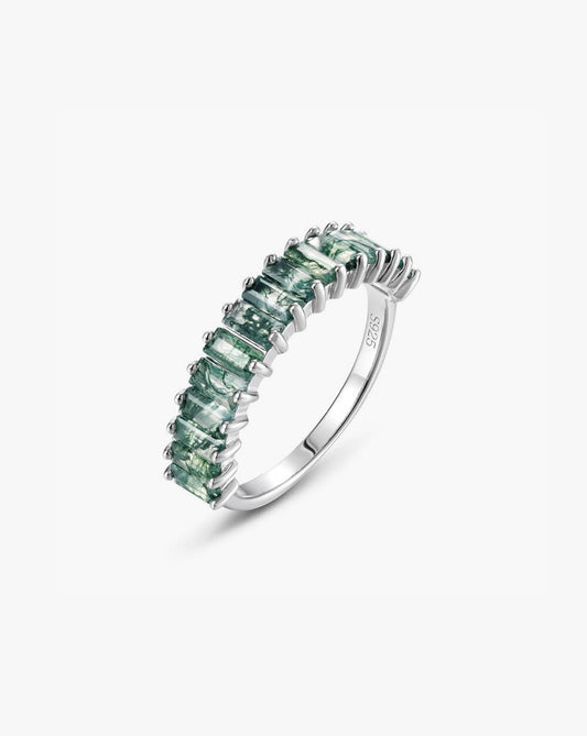 Natural Baguette Emerald Terrace Moss Agate Ring