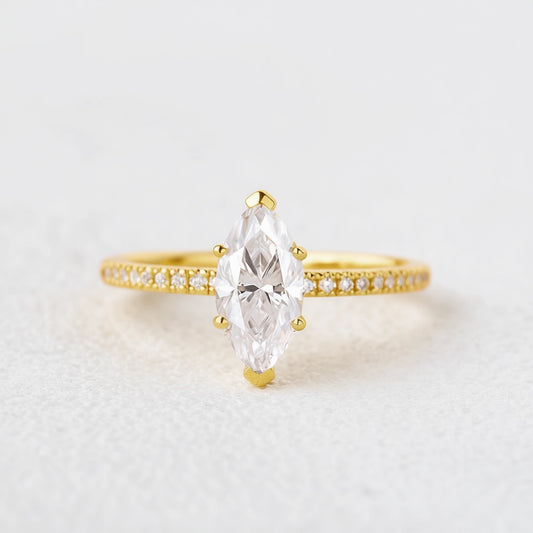 Minimalist 1.5CT Marquise Moissanite Pave Classic Solitaire Engagement Ring