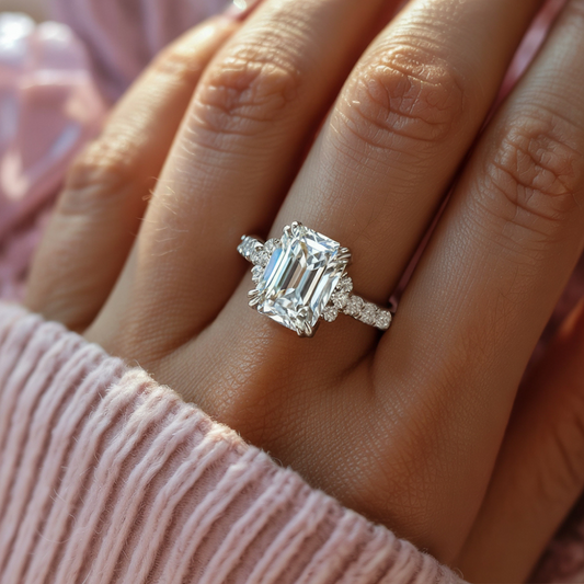 The Natalia Light 2CT Emerald Cut Moissanite Ring