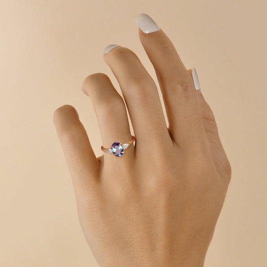 Minimalist Lab-Grown Alexandrite Solitaire Gold Ring