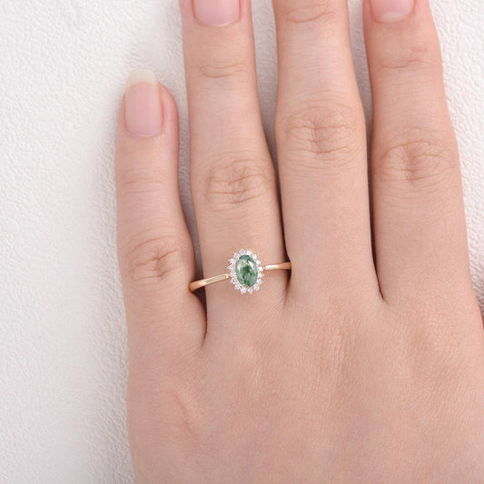 Lewis Oval CutMoss Agate & Moissanite Engagement Ring