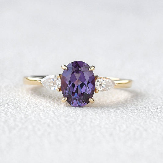 Minimalist Lab-Grown Alexandrite Solitaire Gold Ring