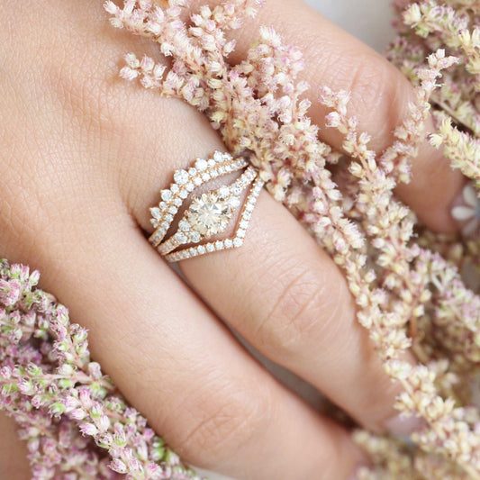 1.31 Ctw Champagne Diamond Ring in 14k Rose Gold 3 Stone Pave Band, Size 6.5