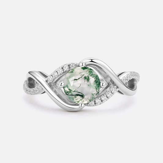 Classic Infinity Round Cut Moss Agate Engagement Ring