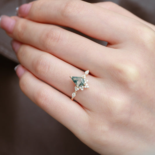 Unique Moss Agate Stacking Engagement Ring