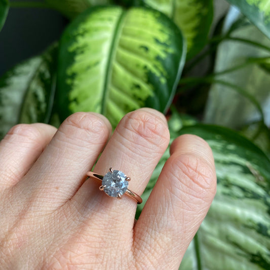 1.54 Ct Large Salt and Pepper Diamond Ring in 14k Rose Gold Low Profile Solitaire Ring, Size 5.5