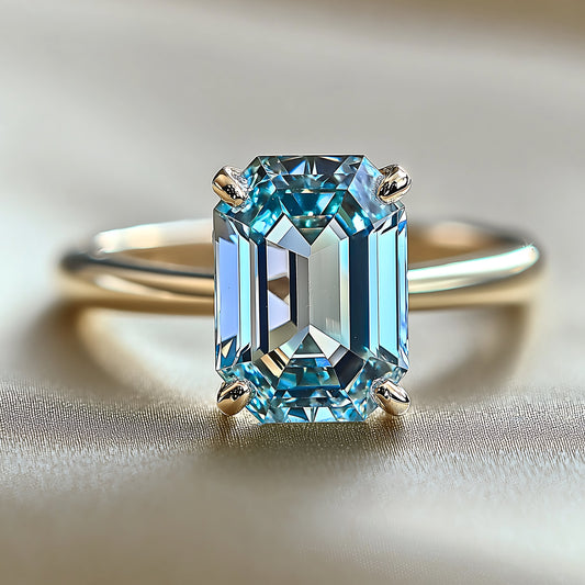Keira 4CT Emerald Cut Blue Gemstone Ring