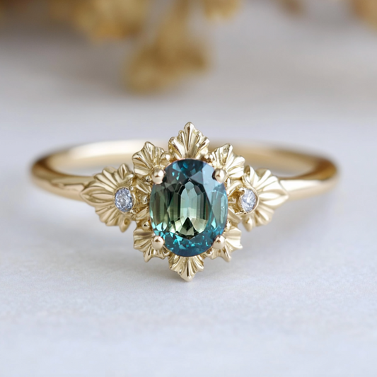 Fairy’s Teal Treasure: A Rare Sapphire Engagement Ring