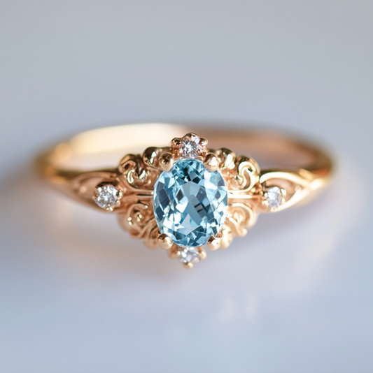10k Gold Aquamarine Engagement Ring, Aquamarine Rings for women, Engagement ring