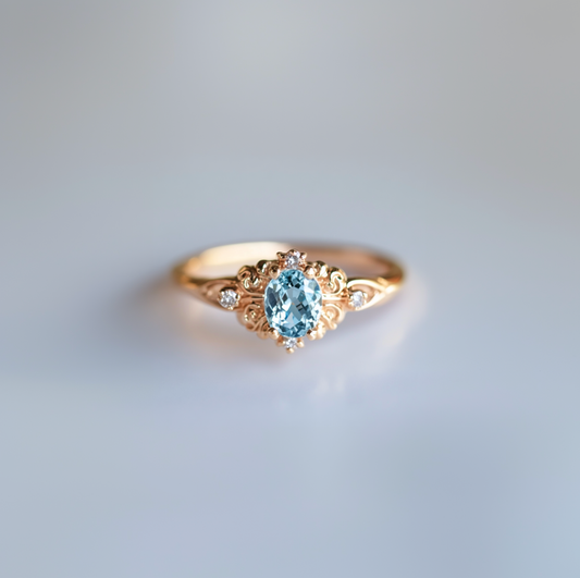 10k Gold Aquamarine Engagement Ring, Aquamarine Rings for women, Engagement ring