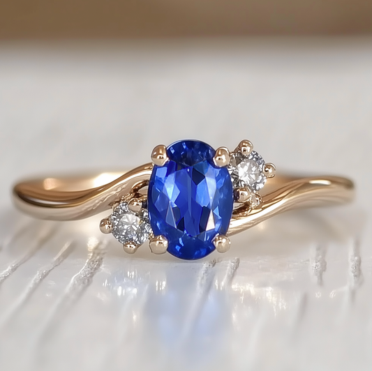 Vintage Curved Band Blue Sapphire Engagement Ring, Classic Sapphire Engagement ring