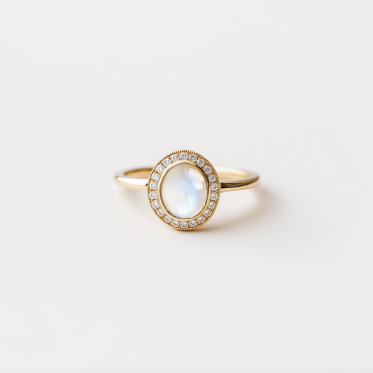 Celia’s Aureole | Classic Moonstone Halo Engagement Ring