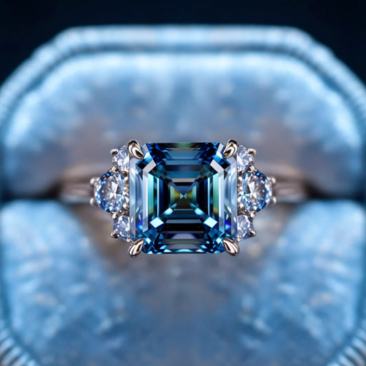The Ulissa 2CT Asscher Cut Blue Gemstone Ring