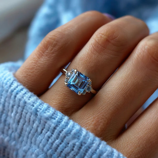 The Ulissa 2CT Asscher Cut Blue Gemstone Ring