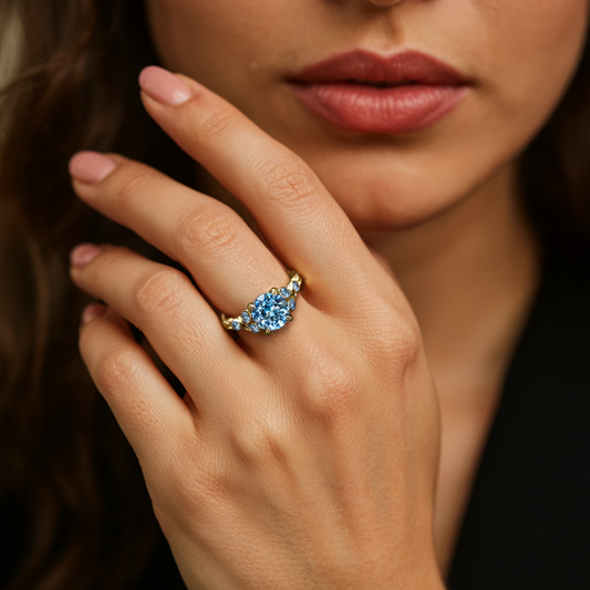 Katalina 1.5CT Vintage Round Cut Blue Gemstone Ring