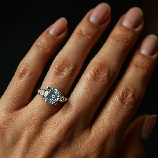 Eveline 1CT Round Cut Ocean Blue Gemstone Ring