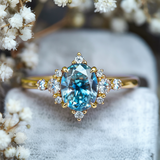 Carlotta 2CT Oval Cut Blue Gemstone Ring