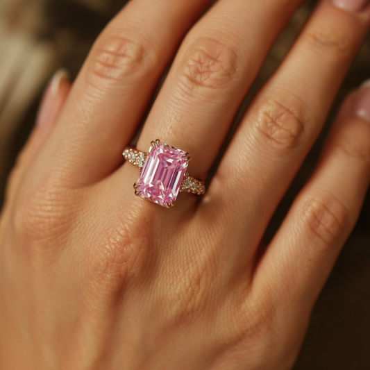 Camilla 3CT Emerald Cut Pink Gemstone Ring
