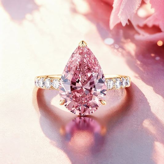 Celina Classic 3CT Pear Cut Pink Diamond Gold Ring