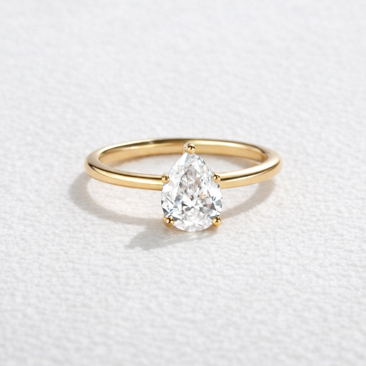 1.0ct Pear Shaped Moissanite Classic Solitaire Ring
