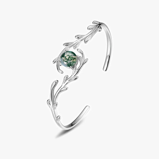 Olive Branch Moss Agate Vine Open Cuff Bracelet