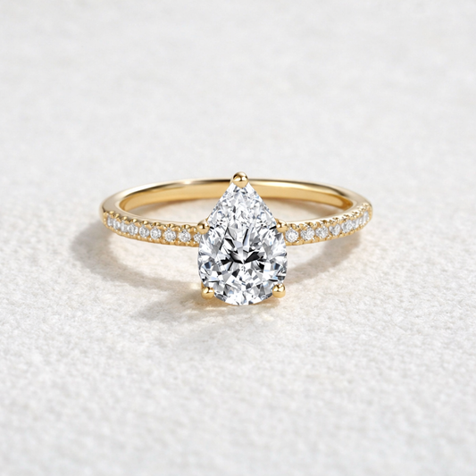 1.5ct Pear Shaped Moissanite Pave Classic Solitaire Ring