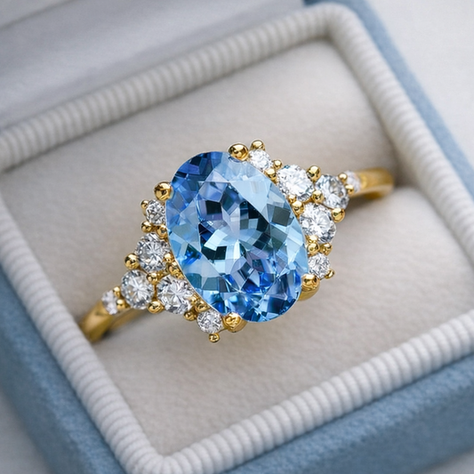 Celeste‘s Whisper | 2CT Oval Cut Blue Gemstone Ring