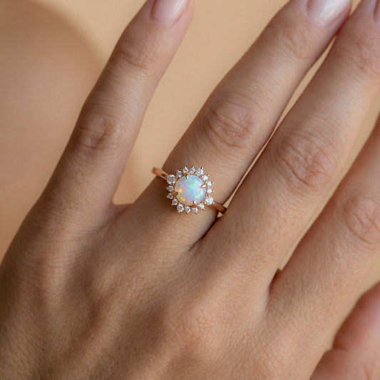 Sunflower Opal & Moissanite Rose Gold Ring