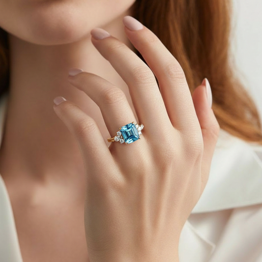 Seren's Lumen | Asscher Cut Blue Starry Ring