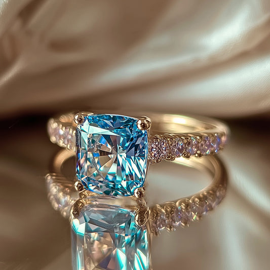 Juliana Hope 2.1CT Blue Cushion Cut Blue Gemstone Ring