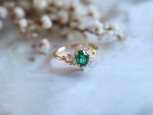 Vintage Mosslight Emerald Engagement Ring