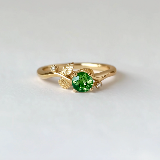 Ariadne’s Twine | Round Emerald & Organic Vine Ring