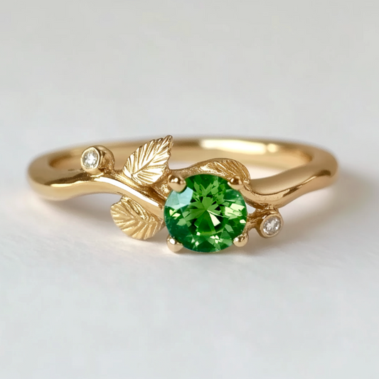 Ariadne’s Twine | Round Emerald & Organic Vine Ring
