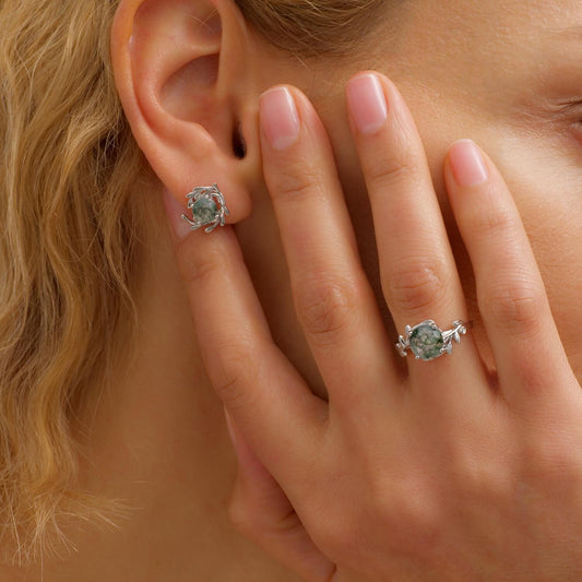 Enchanted Moss Agate Stud Earrings
