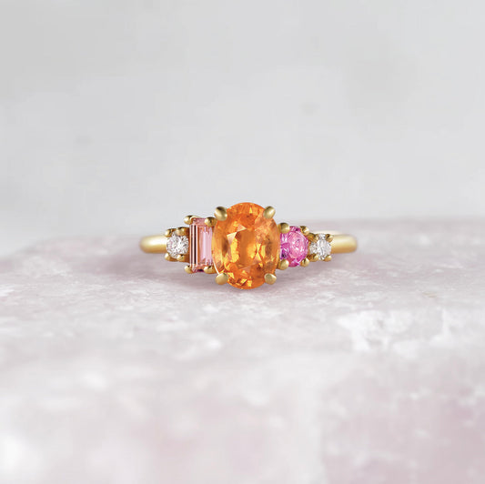 Flora’s Bouquet | Multistone Birthstone Ring – Garnet, Sapphire, Tourmaline & Moissanite
