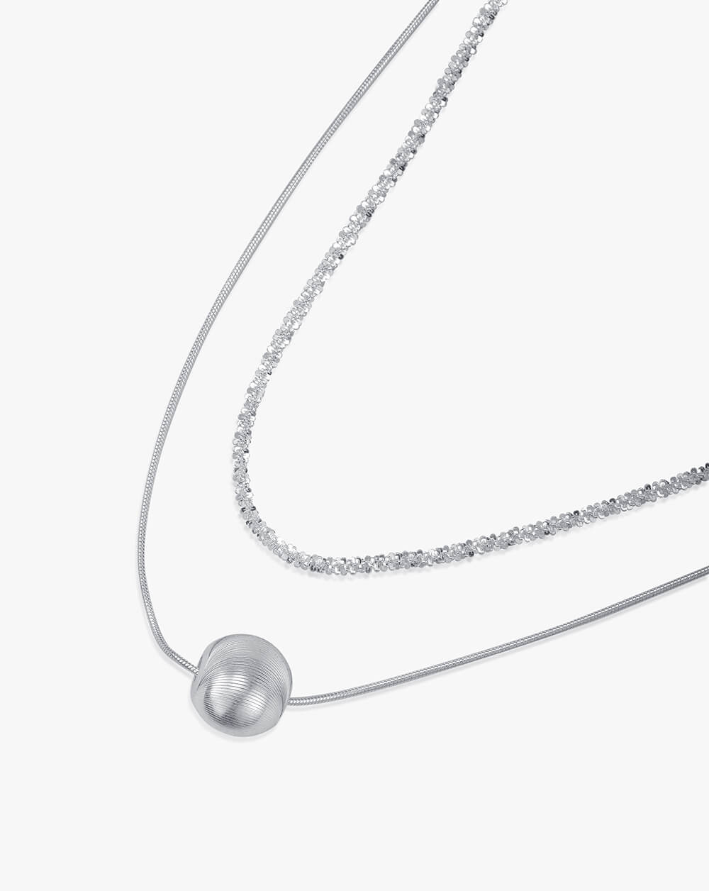 Silver Chatoyancy Ball Bead Layered Necklace