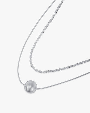 Silver Chatoyancy Ball Bead Layered Necklace