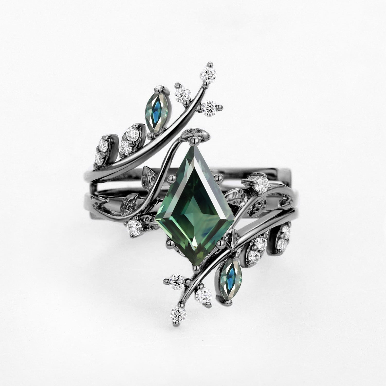 Nature Inspired - Black Gold Kite Cut Moss Agate Cage Ring 2pcs - Knight