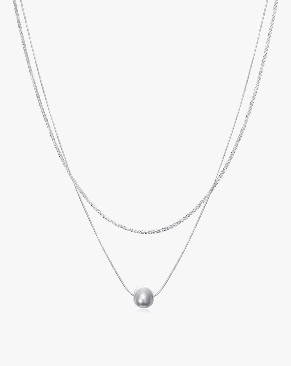 Silver Chatoyancy Ball Bead Layered Necklace