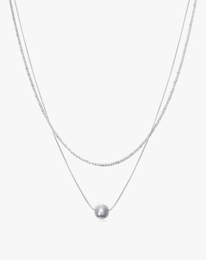 Silver Chatoyancy Ball Bead Layered Necklace