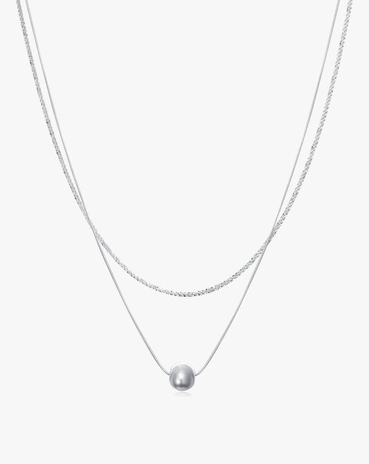 Silver Chatoyancy Ball Bead Layered Necklace