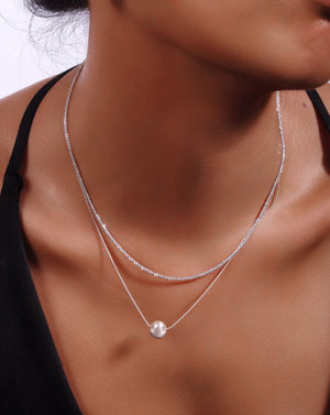 Silver Chatoyancy Ball Bead Layered Necklace