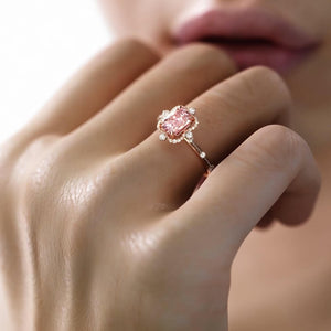 Floating Halo Design 2CT Radiant Cut Fancy Pink Gemstone Engagement Ring