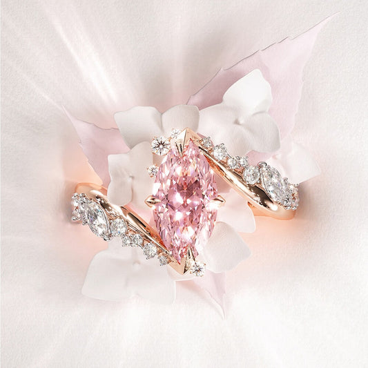 Bypass Design 3ct Marquise Cut Fancy Pink Gemstone Engagement Ring
