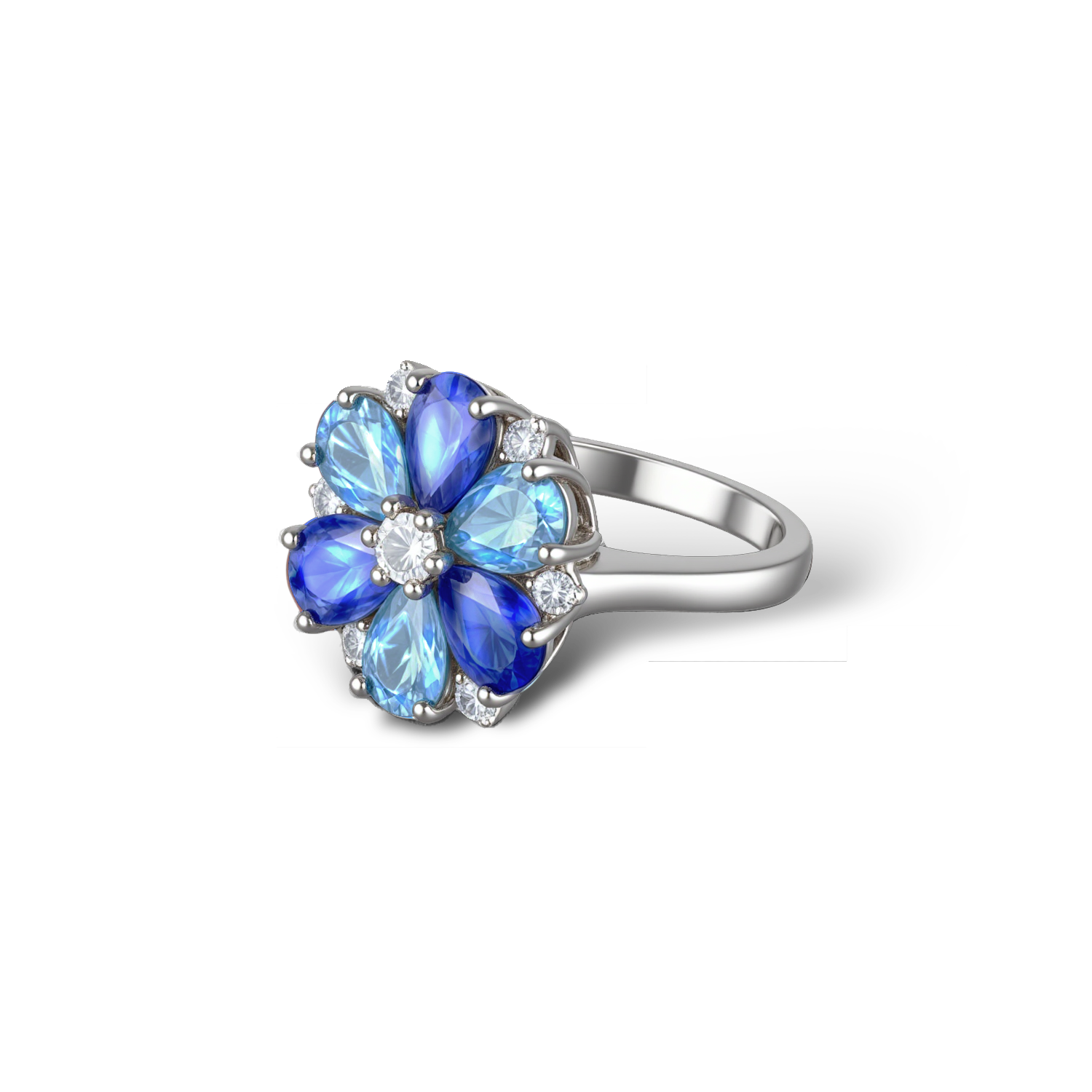 Natural Blue Topaz Floral Statement Ring - Stellaradorn