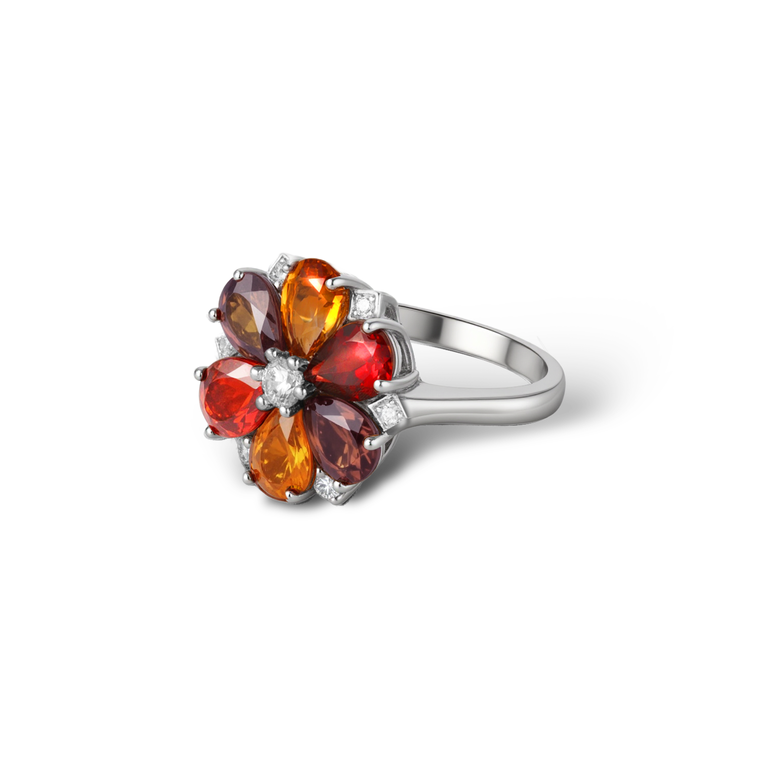Radiant Floral Garnet Citrine Statement Ring - Stellaradorn