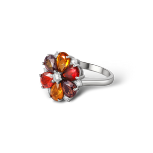 Radiant Floral Garnet Citrine Statement Ring - Stellaradorn