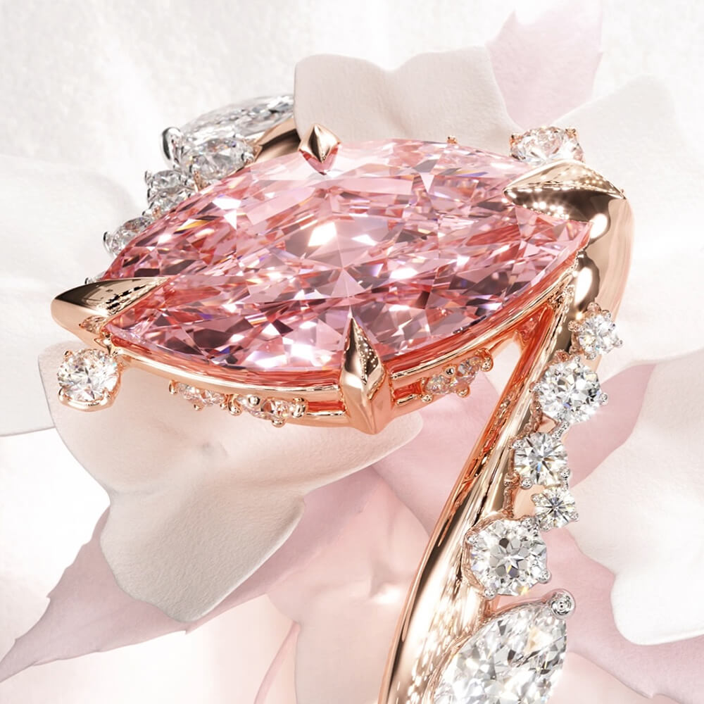 Bypass Design 3ct Marquise Cut Fancy Pink Gemstone Engagement Ring