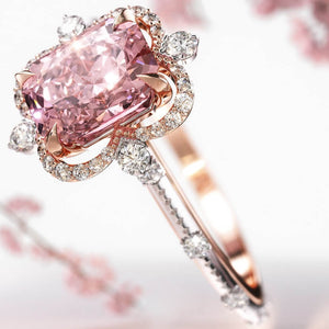 Floating Halo Design 2CT Radiant Cut Fancy Pink Gemstone Engagement Ring
