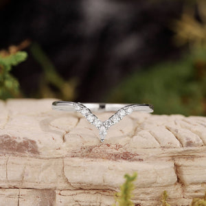 Round Cut Moissanite Half Eternity Curved Wedding Band in White Gold